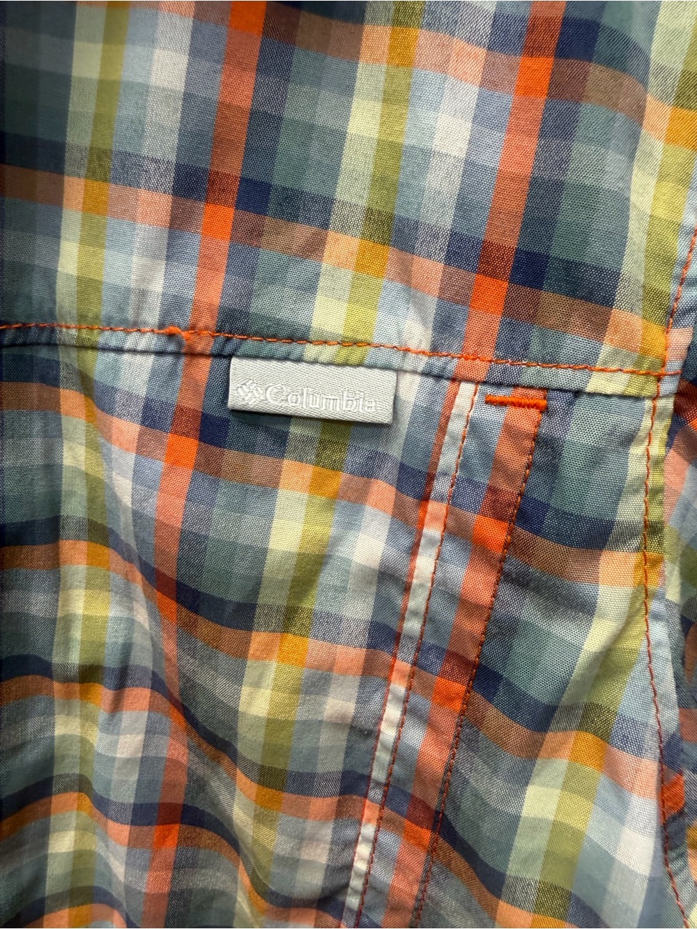 Columbia Men's Orange & Multi Plaid Short-Sleeve Shirt Omni-Shade size Large - Picture 3 of 4